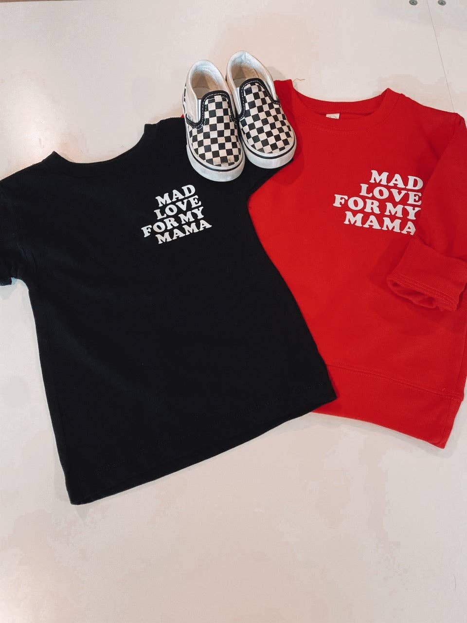 Black and red "Mad Love for My Mama" kids shirts, trendy children's apparel by juan and jess from 90 day fiance
