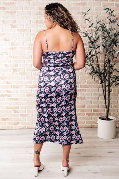 Side view of Brooklyn Bodycon Dress in Floral from J&J Shop Online highlighting the body-hugging fit.