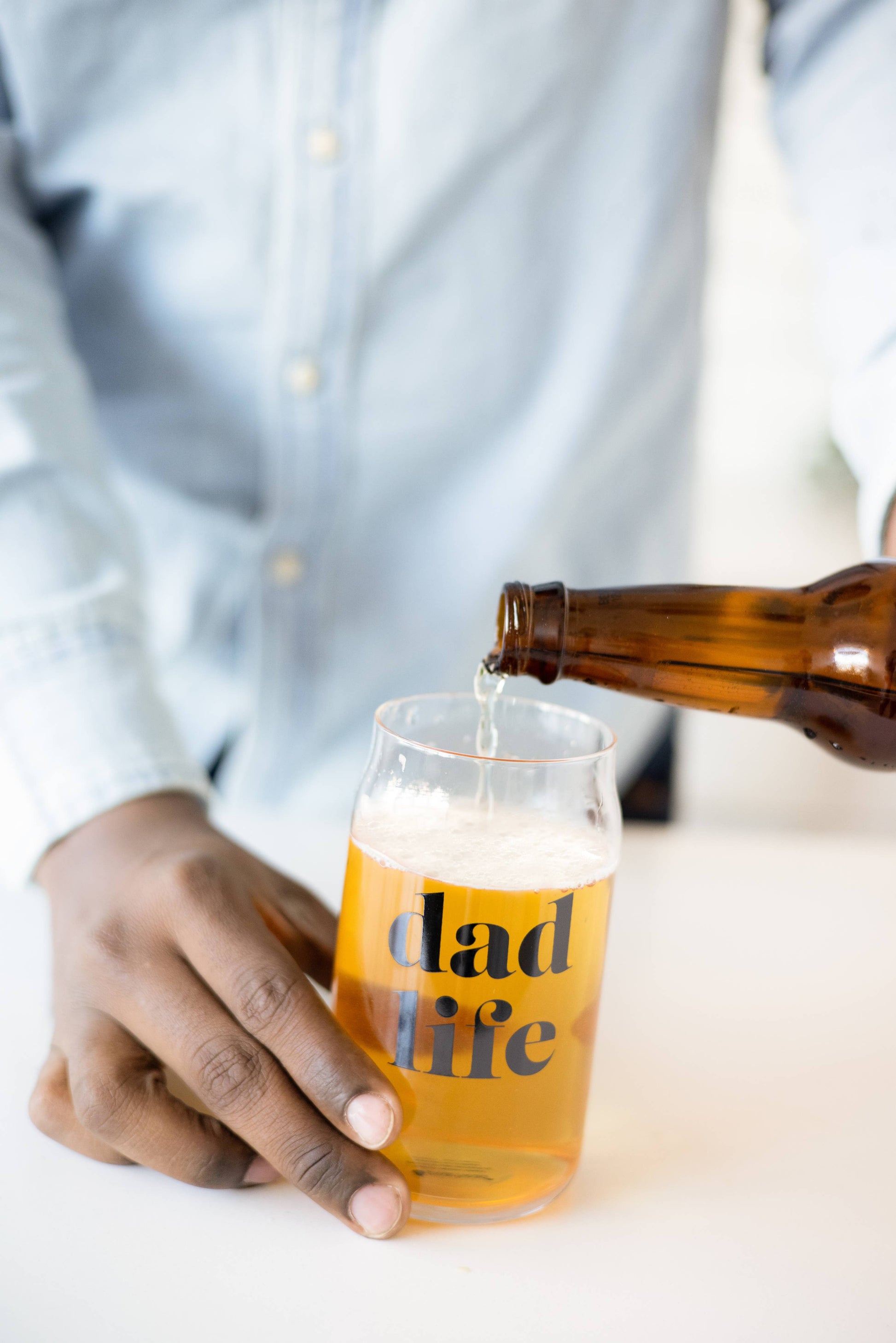 Close-up of Dad Life Beer Glass showcasing the design, available at J&J Shop Online as seen on Jessica and Juan from 90 Day Fiancé.