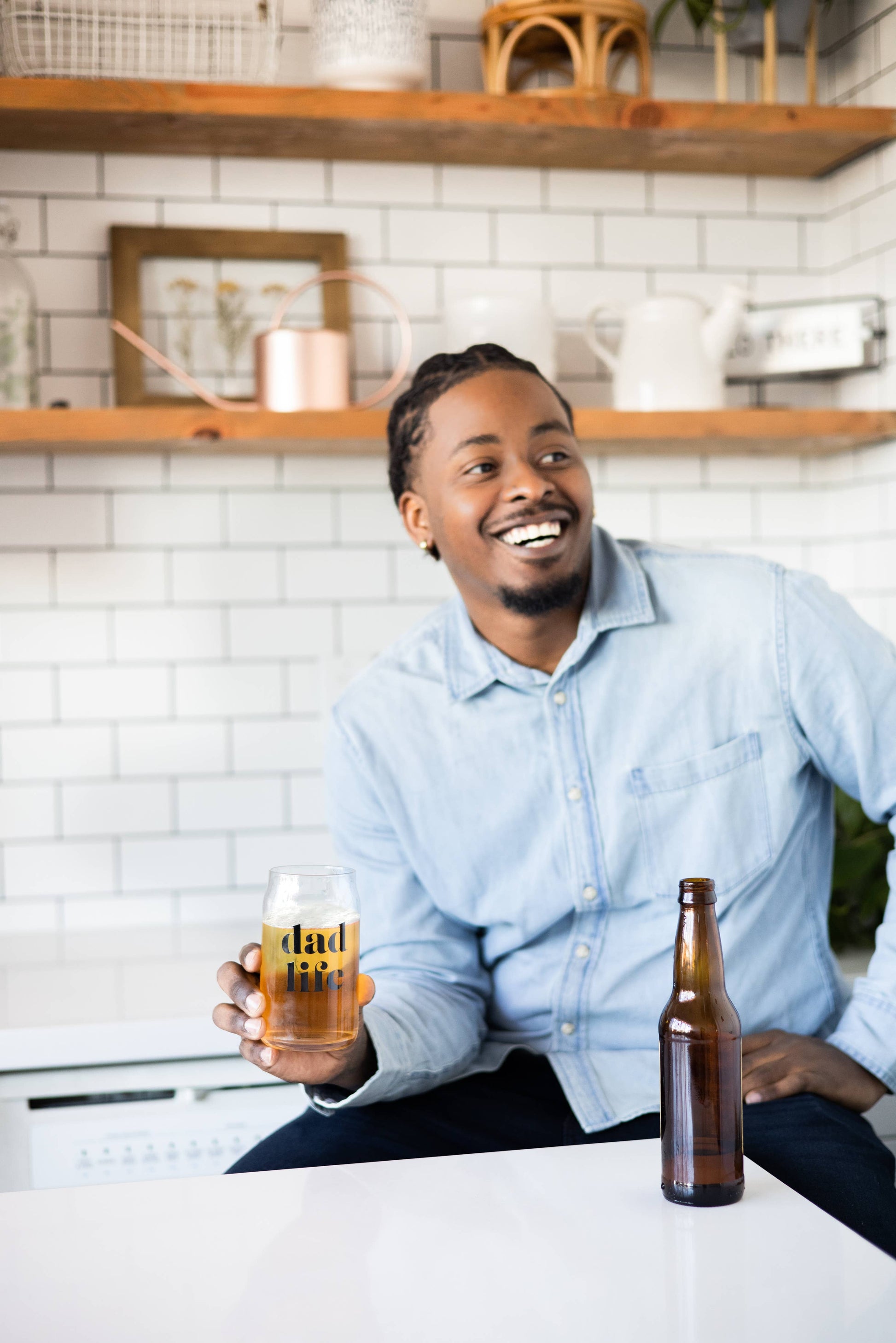 Dad Life Beer Glass held in hand, highlighting its size and design, available at J&J Shop Online as seen on Jessica and Juan from 90 Day Fiancé.