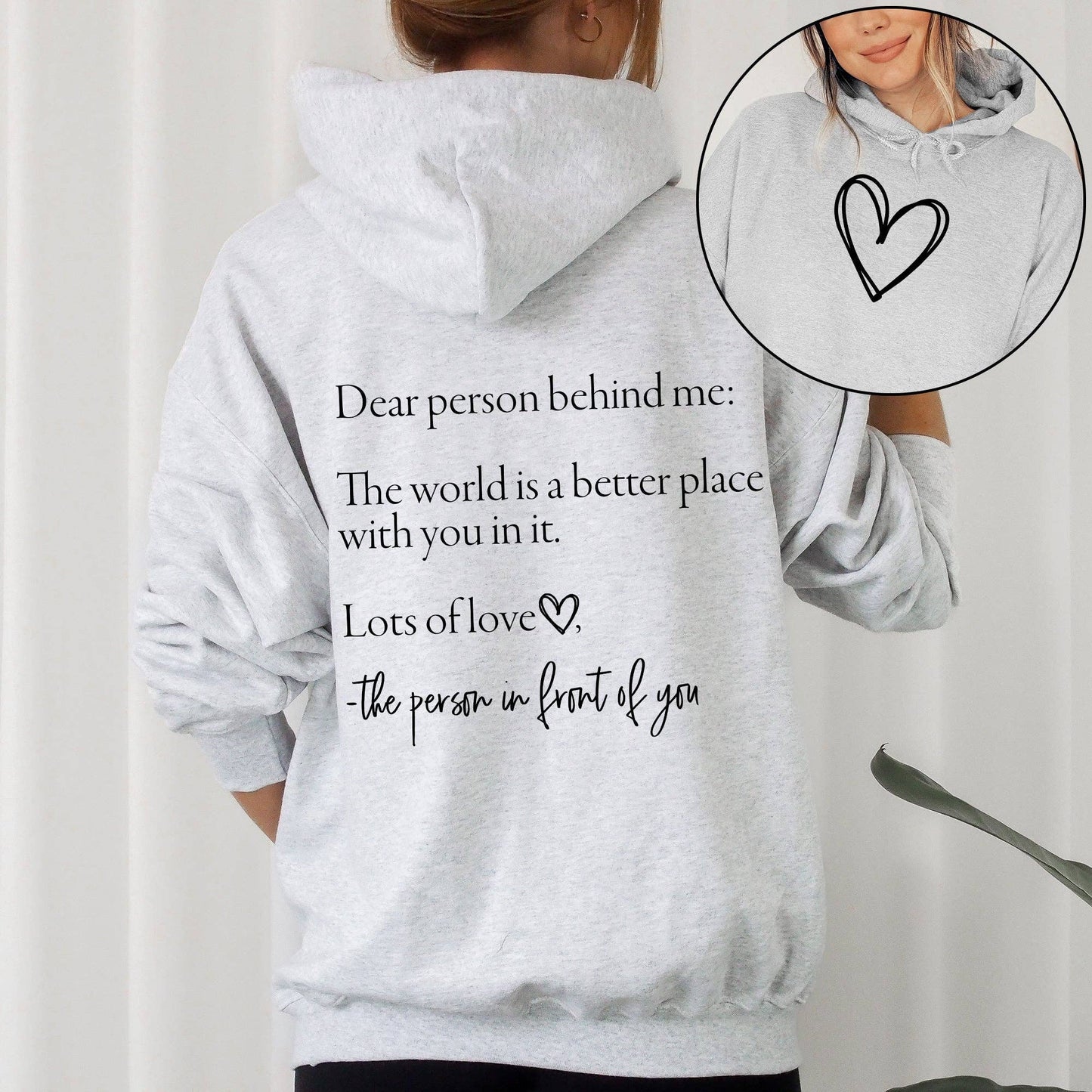 Back view of Dear Person Behind Me Heart Positivity Kindness Mental Health Tee from J&J, promoting positivity and kindness, as seen on Jessica and Juan from 90 Day Fiancé.