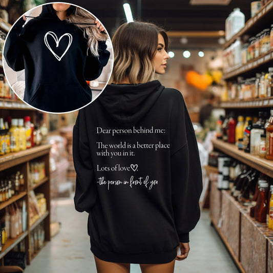 Front view of Dear Person Behind Me Heart Positivity Kindness Mental Health Tee, a stylish and meaningful shirt available at J&J as seen on Jessica and Juan from 90 Day Fiancé.