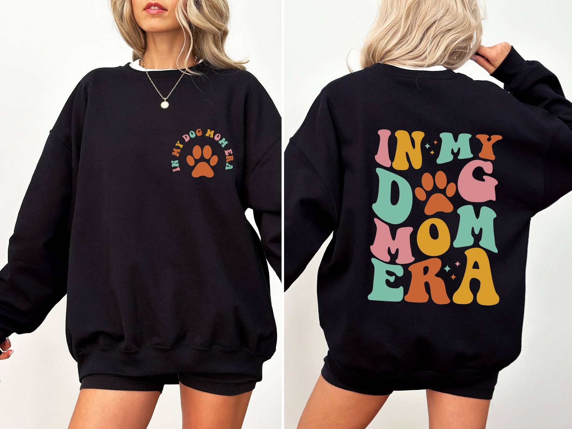 Close-up of the "In My Dog Mom Era" graphic print on the Mother's Day Sweatshirt