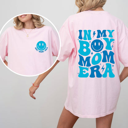 Back view of the "In My Boy Mom Era" Comfort Colors T-Shirt showcasing the vintage look