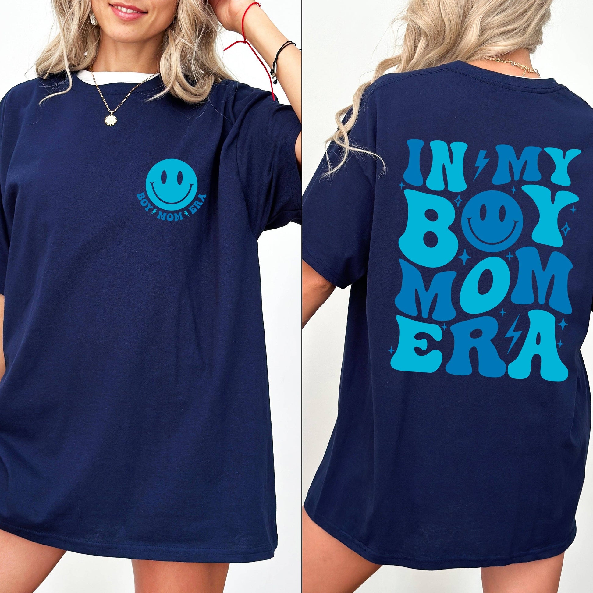 Close-up of the "In My Boy Mom Era" graphic print on the Comfort Colors T-Shirt