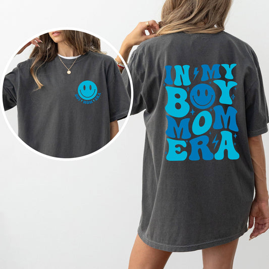 Front view of the "In My Boy Mom Era" Comfort Colors T-Shirt in size XL