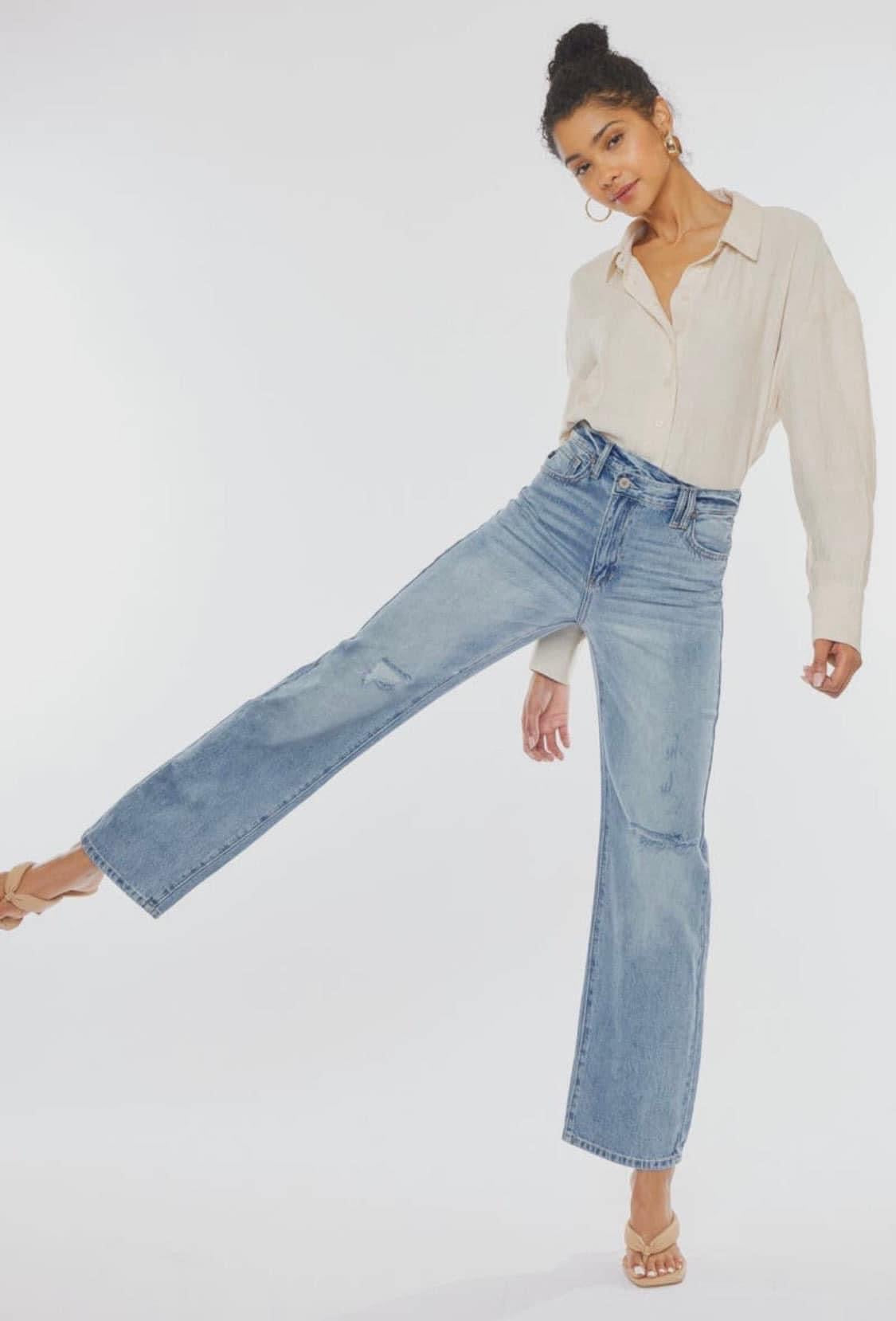  Front view of Kancan 90s Wide Leg Straight Jeans available at J&J Shop Online.