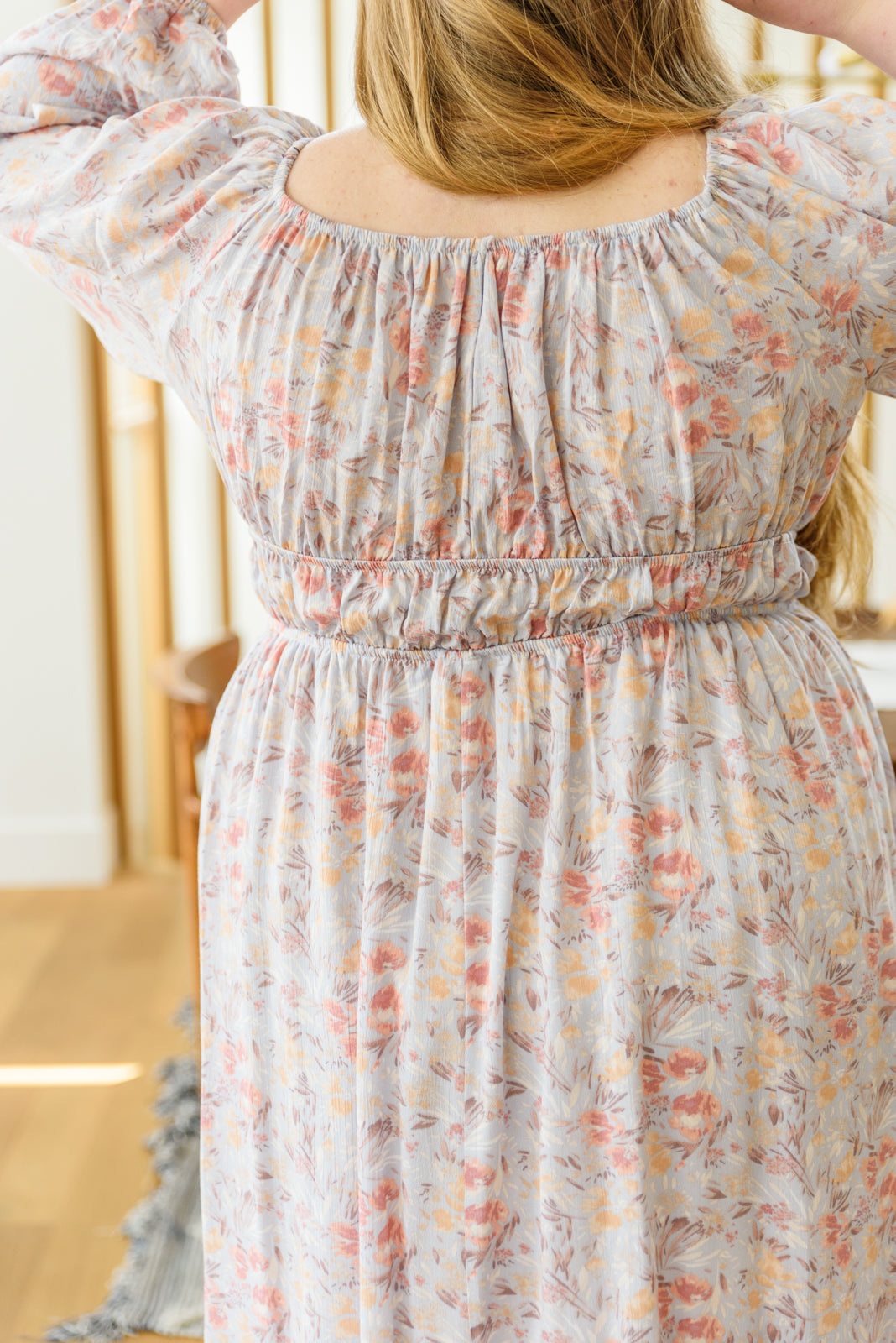 Close-up of the elastic cuffs and waistband on the Dreamscape Dress by J&J.