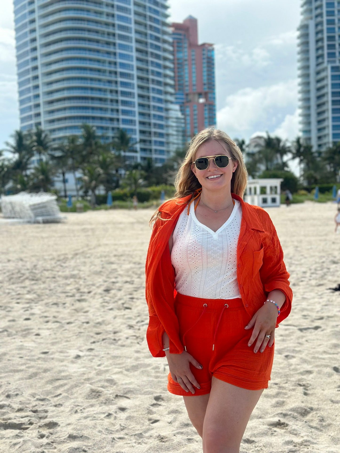 Front view of the Ladies Solid Color Top and Short Set from J&J Shop Online, modeled by Jessica from 90 Day Fiancé.