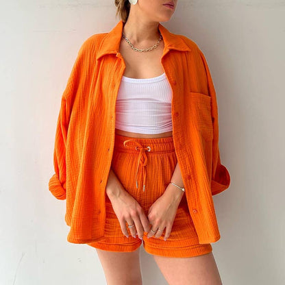  Side view of the Ladies Solid Color Top and Short Set from J&J Shop Online.