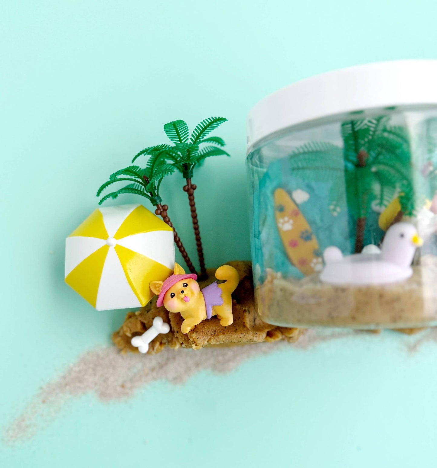 Creative KidDough play kit from J&J SHOP ONLINE, complete with puppy figurines, beach ring, and other themed play pieces for imaginative fun.