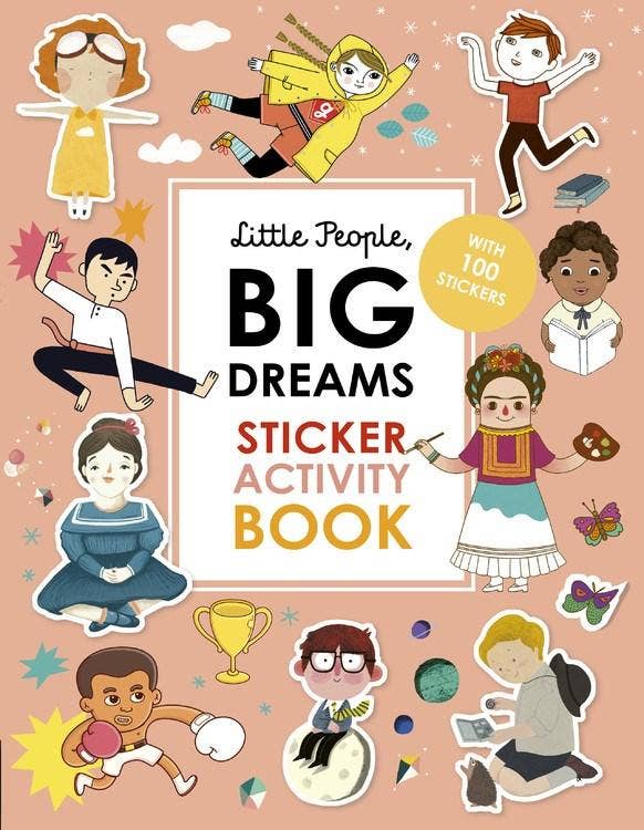 Little People Big Dreams Sticker Activity Book front cover with various stickers and activities - JJ Shop Online