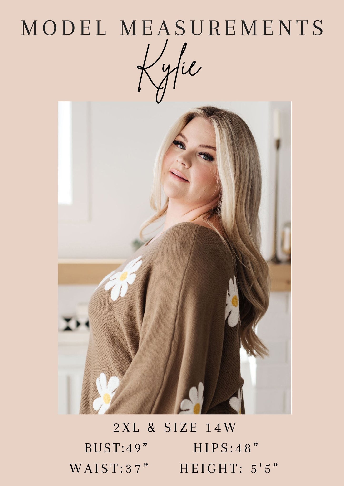 Model Kylie in the Terrifically Textured Sweater in Mocha from J&J SHOP ONLINE, showcasing the stylish slit hem and comfort fit.