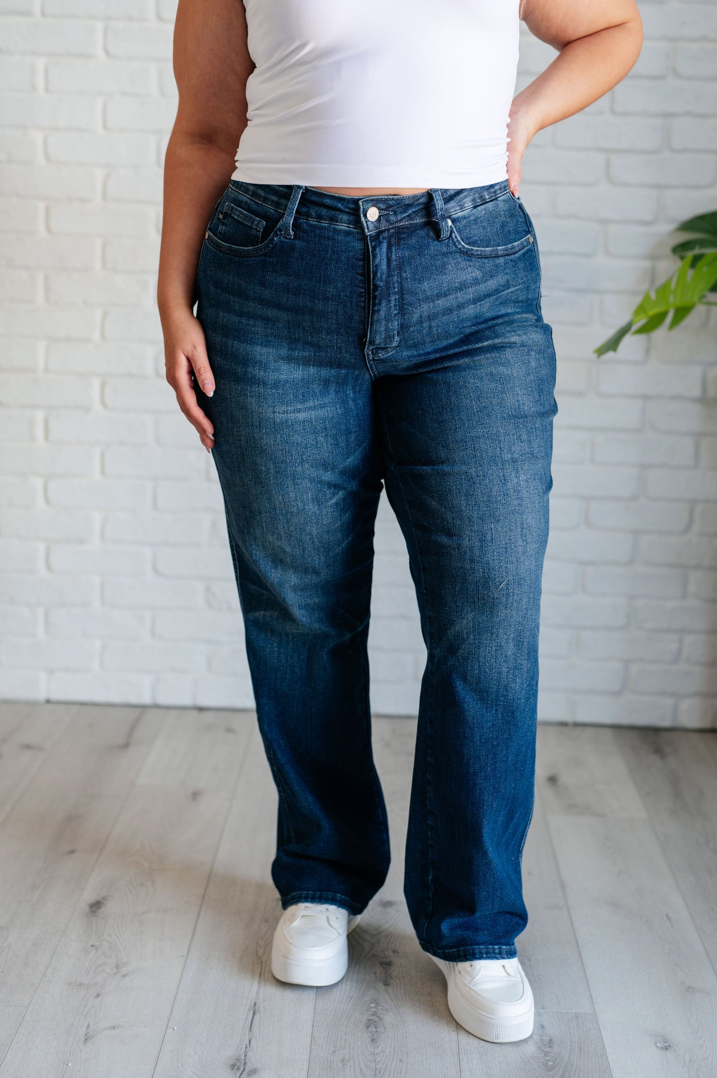 Close-up of the front pockets on the Muriel Mid Rise Control Top Classic Straight Jeans from J&J Shop Online.