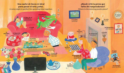 Close-up of the bilingual text and illustrations in the My Big Barefoot Book of Spanish and English Words from J&J Shop Online.