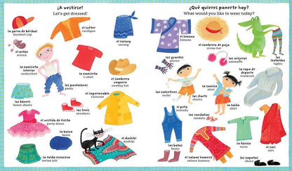 Interior view of the My Big Barefoot Book of Spanish and English Words, highlighting the colorful and educational pages.