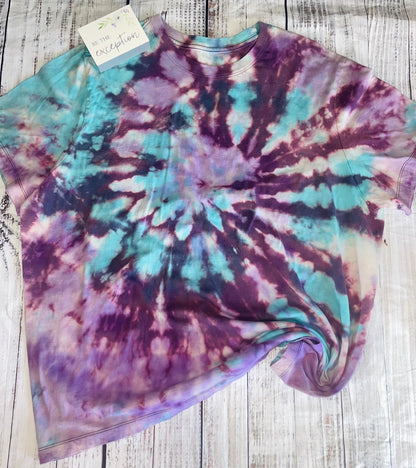 Close-up detail of the tie-dye pattern on the Mystery Customized Tie-Dye Tee from J&J Shop Online, illustrating the handcrafted design.