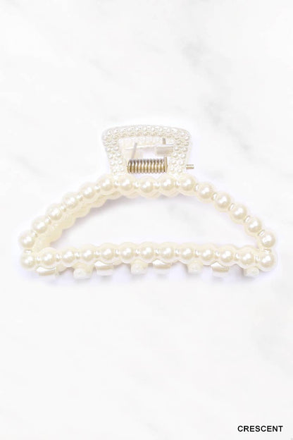 Pearl Hair Claw Clip in Crescent Style from J&J SHOP ONLINE, featuring a 3-inch width and 1.75-inch height for versatile use.