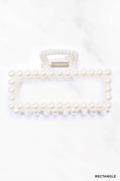 Pearl Hair Claw Clip in Loop Style from J&J SHOP ONLINE, 5-inch width and 2-inch height, perfect for secure hair styling.