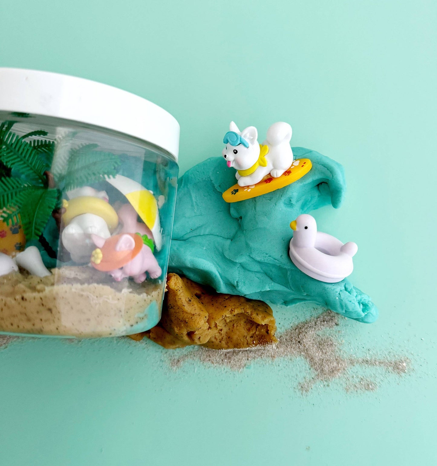 Delightful Puppy Beach Party Dough To Go Play Kit from J&J SHOP ONLINE, featuring vibrant sensory dough and a variety of beach-themed accessories for endless fun.