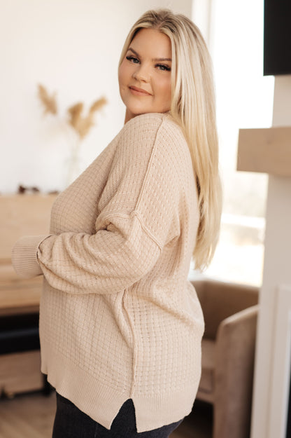 Textured Knit Sweater in Mocha with ribbed crew neckline and dropped shoulders from J&J SHOP ONLINE, perfect for casual wear.