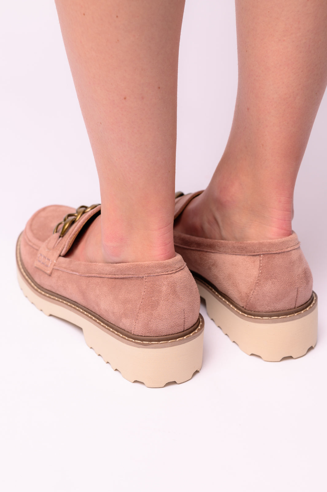 Back view of Literally Loafers in Blush Faux Suede, showcasing the comfortable design, from J&J Shop Online.