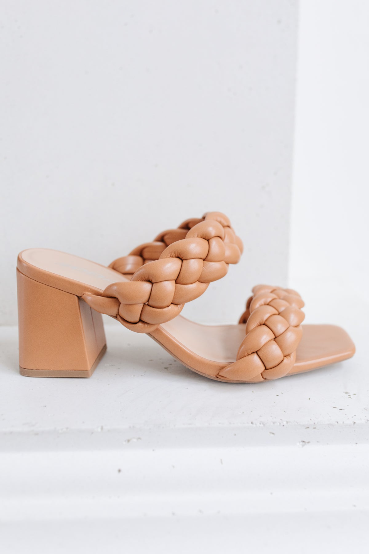 Close-up of the sole of Maya Braided Heels in Tan from J&J Shop Online, showcasing the shoe’s design and craftsmanship.