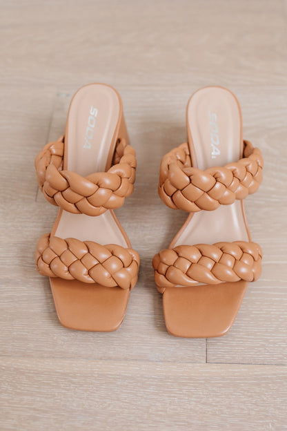 Maya Braided Heels in Tan from J&J Shop Online paired with a summer dress, illustrating their stylish impact on seasonal attire.